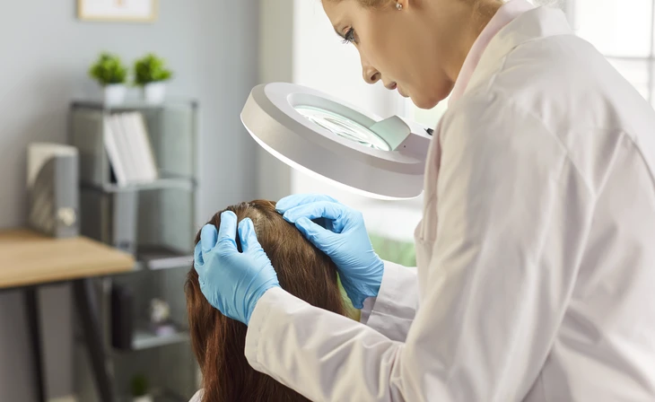 Intérieur de salon de coiffure, mains de coiffeur professionnel coupant des cheveux blonds avec des ciseaux de coiffure, peigne tenu dans l'autre main